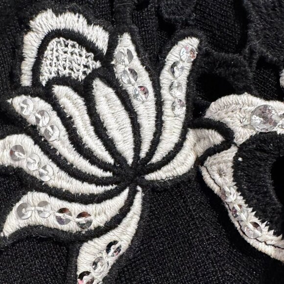 #19 WHBM Floral Embroidered & Sequined Cardigan, Large Petite - Picture 4 of 6